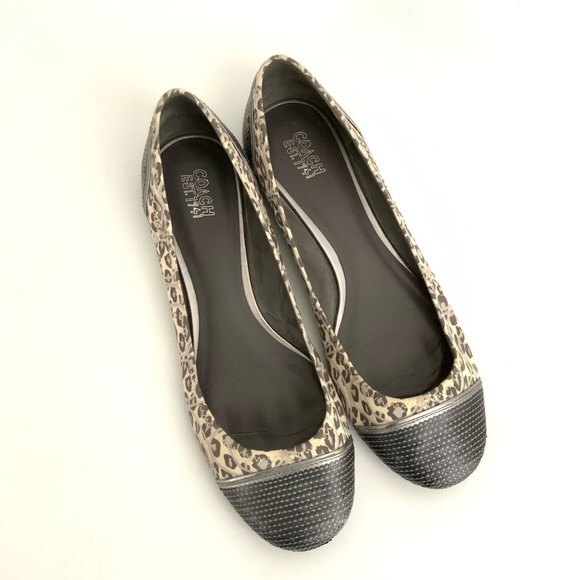 Coach Shine Sequin Flats 9.5B Gray Animal Print Cap-toe - Picture 9 of 10